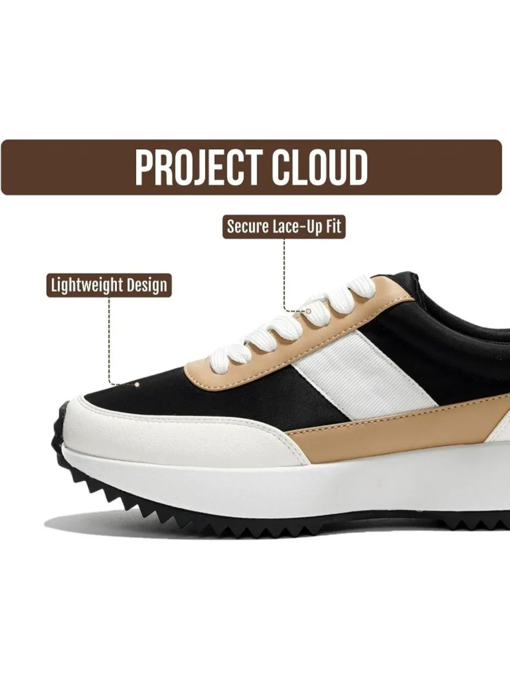 🆕Project Cloud Women's Tan Black Sneakers Memory Foam Lightweight Lace Up